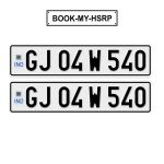 Gujarat HSRP (High-Security Registration Plate) displaying a vehicle registration plate with advanced security features and unique codes, available for online booking via IndNumberPlate.com for new and replacement plates.